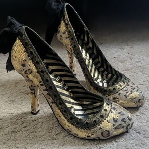 Irregular Choice leather leopard high heeled shoes
